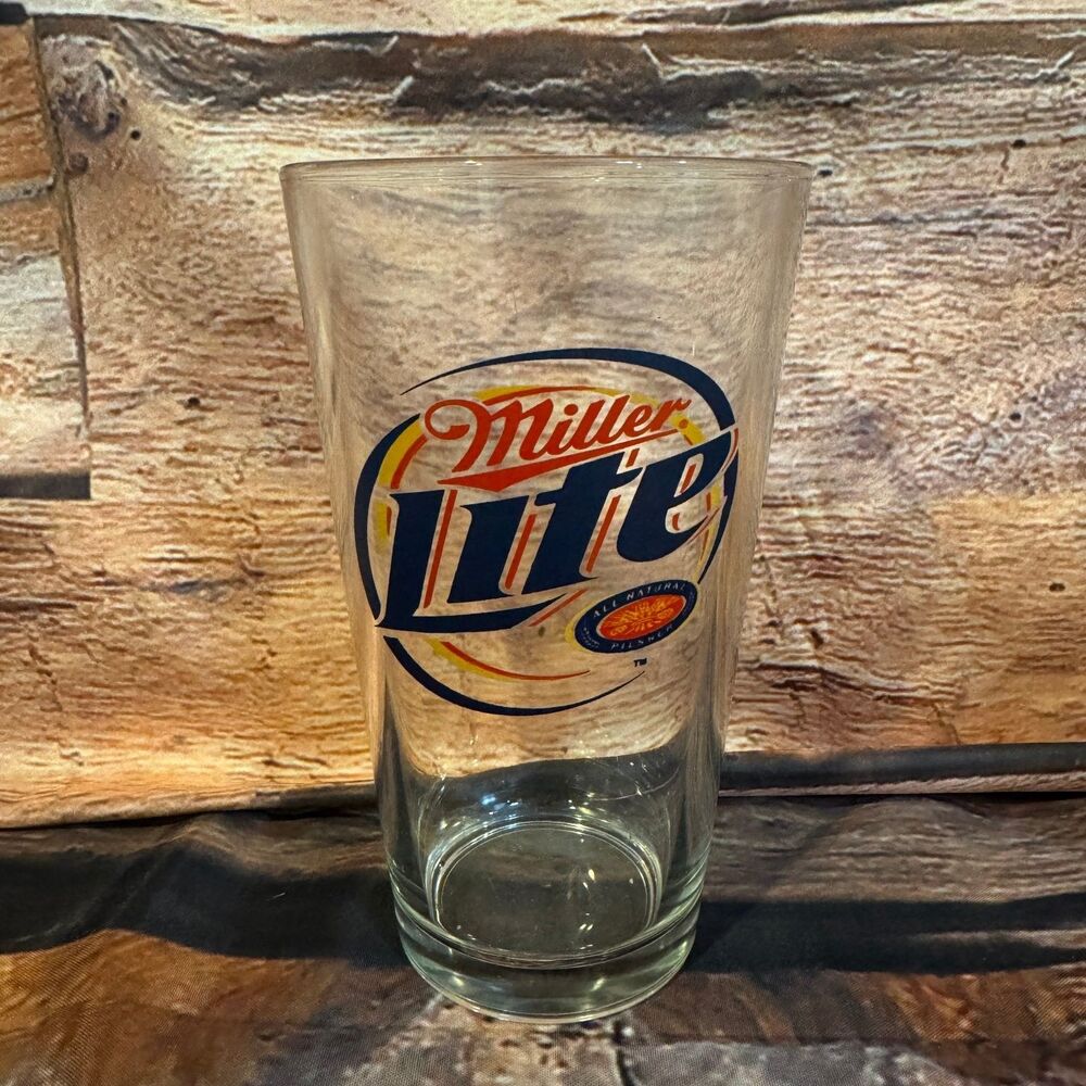Miller Lite Drinking Glass Pint Beer Logo Clear 5.75" Tall